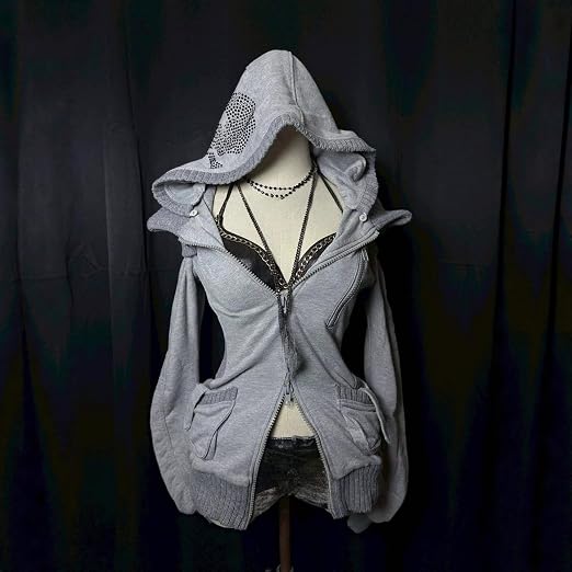 Skeleton Sweatshirt Punk Jacket Lightweight Rhinestone Zip Up Hoodie spooky hoodie patchwork jackets for women skull hoodies gothic jacket cropped jacket for women emo jackets slim fit hoodie